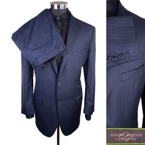 Joseph Abboud 2-Pcs Suit Navy Blue Striped Blazer Jacket Size 42L/S Pants 36x31